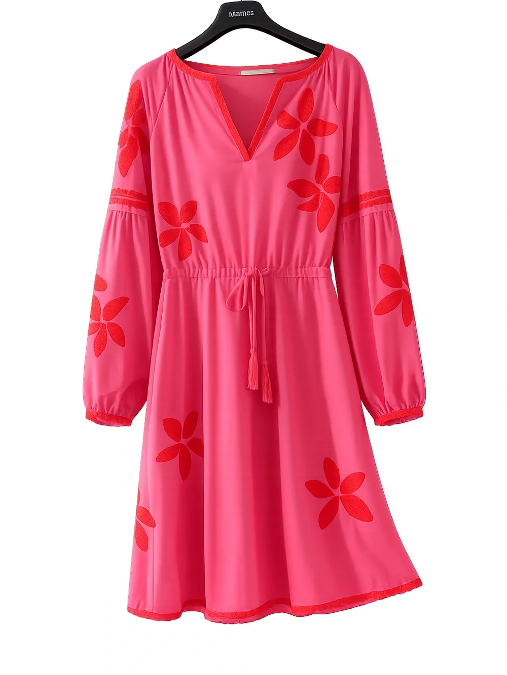 Tory Burch Pink Dress with Red/orange Floral Embroidery size 4